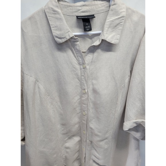 Lane Bryant Linen Blend Shirt‎ Dress Beige Button Front Tab Sleeve Plus Sz 24 - Picture 3 of 10